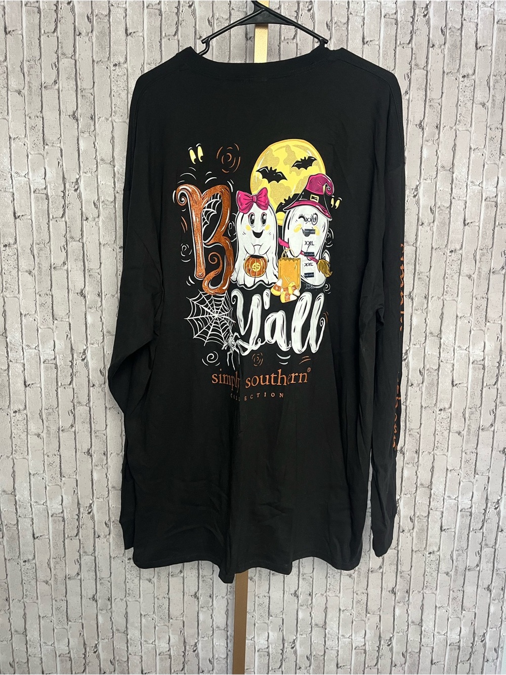 NWT Simply Southern Halloween Boo Y'all Long Sleeve Shirt Black XXL